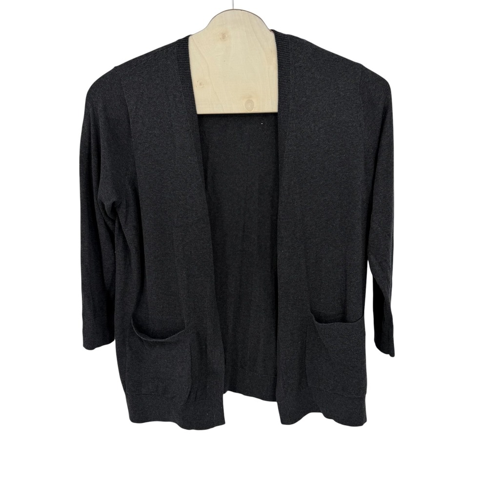 Eddie Bauer Cardigan Women 2XL Charcoal Grey Cotton Open Front Pocket Layering